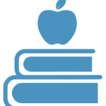 Books with apple on top icon